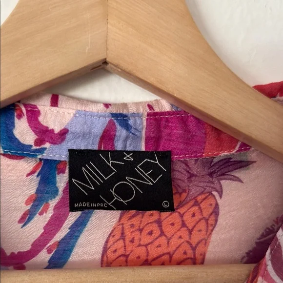 Milk & Honey Colorful Button Up Blouse in Pink Orange Blue Sz L - Picture 4 of 9